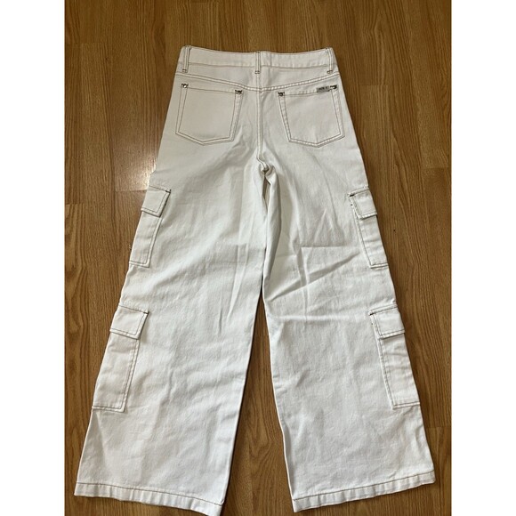 NWT Milk It Ivory Low Rise Wide Leg Patch Pocket Combat Utility Jeans Size 8 - Picture 2 of 7